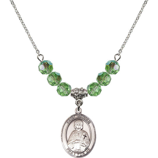 Sterling Silver Saint Gerald Birthstone Necklace with Peridot Beads - 8404