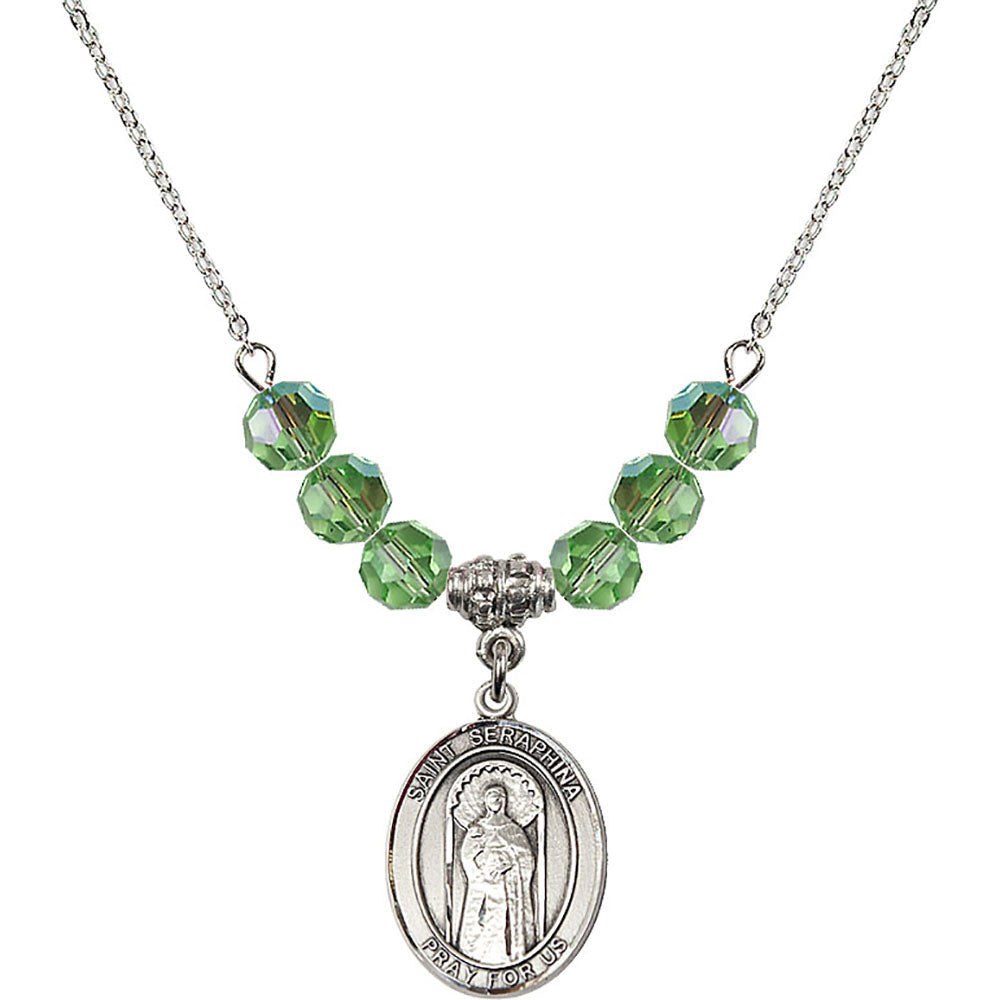 Sterling Silver Saint Seraphina Birthstone Necklace with Peridot Beads - 8405