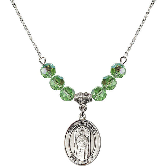 Sterling Silver Saint Seraphina Birthstone Necklace with Peridot Beads - 8405