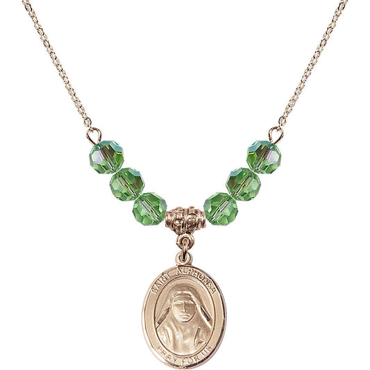 14kt Gold Filled Saint Alphonsa of India Birthstone Necklace with Peridot Beads - 8406