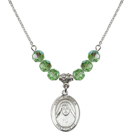 Sterling Silver Saint Alphonsa of India Birthstone Necklace with Peridot Beads - 8406