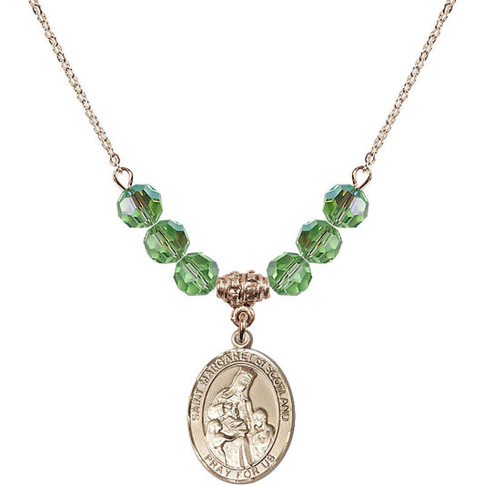 14kt Gold Filled Saint Margaret of Scotland Birthstone Necklace with Peridot Beads - 8407