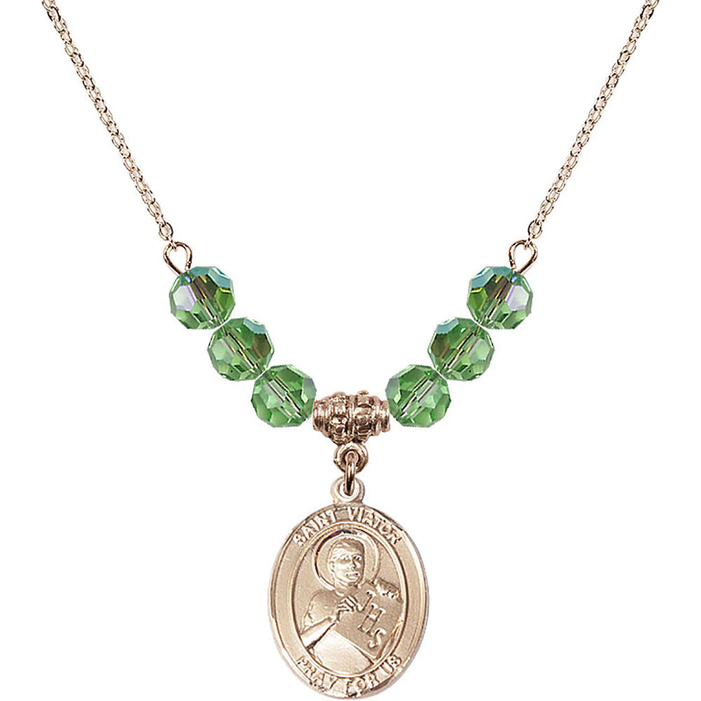 14kt Gold Filled Saint Viator of Bergamo Birthstone Necklace with Peridot Beads - 8408