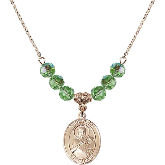 14kt Gold Filled Saint Viator of Bergamo Birthstone Necklace with Peridot Beads - 8408