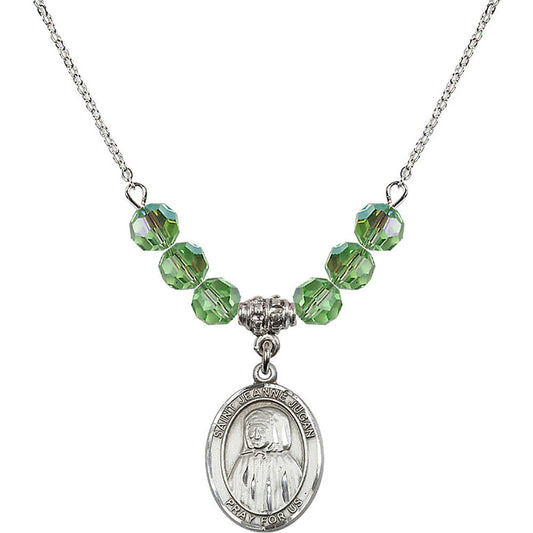 Sterling Silver Saint Jeanne Jugan Birthstone Necklace with Peridot Beads - 8409