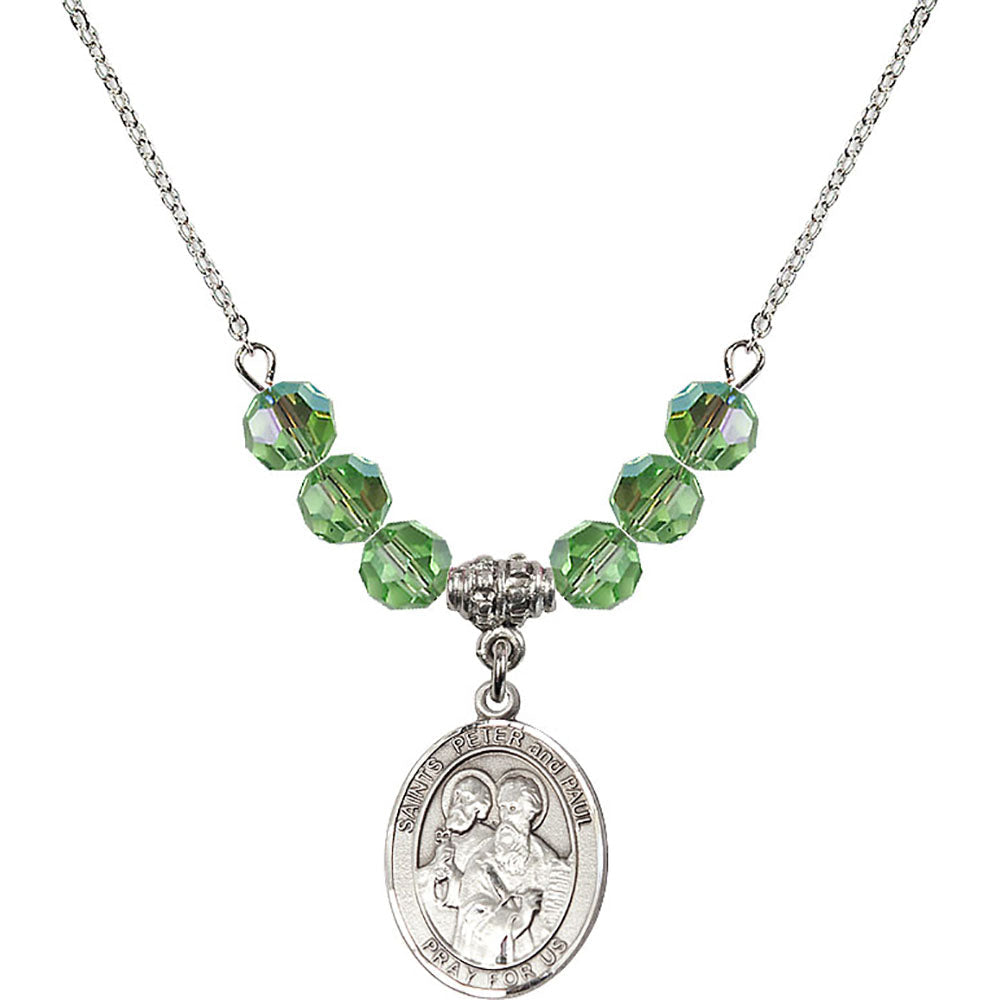 Sterling Silver Saints Peter & Paul Birthstone Necklace with Peridot Beads - 8410