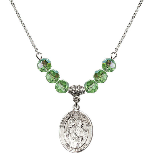 Sterling Silver Saints Peter & Paul Birthstone Necklace with Peridot Beads - 8410