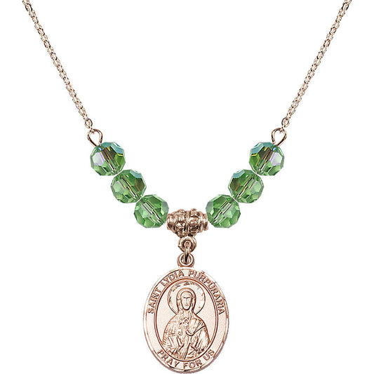 14kt Gold Filled Saint Lydia Purpuraria Birthstone Necklace with Peridot Beads - 8411
