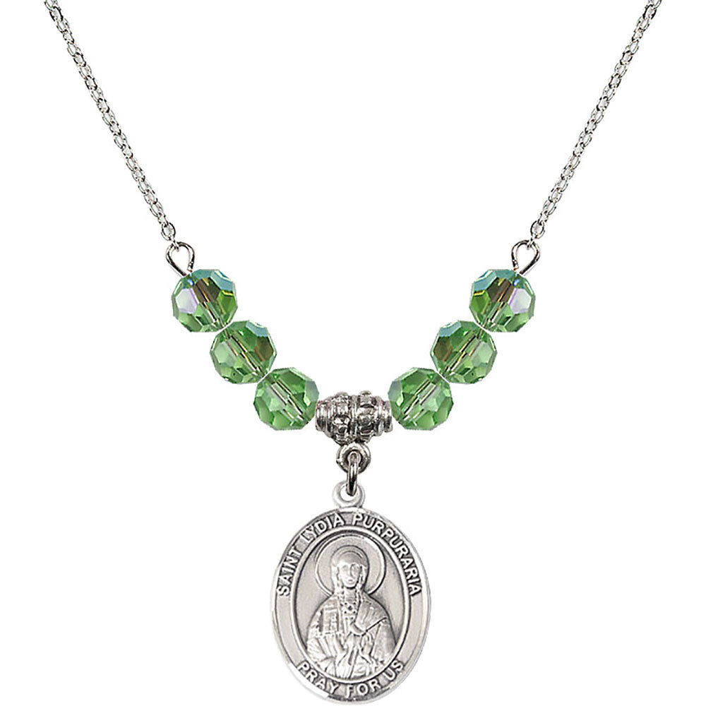 Sterling Silver Saint Lydia Purpuraria Birthstone Necklace with Peridot Beads - 8411