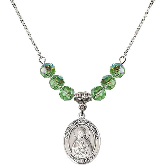 Sterling Silver Saint Lydia Purpuraria Birthstone Necklace with Peridot Beads - 8411