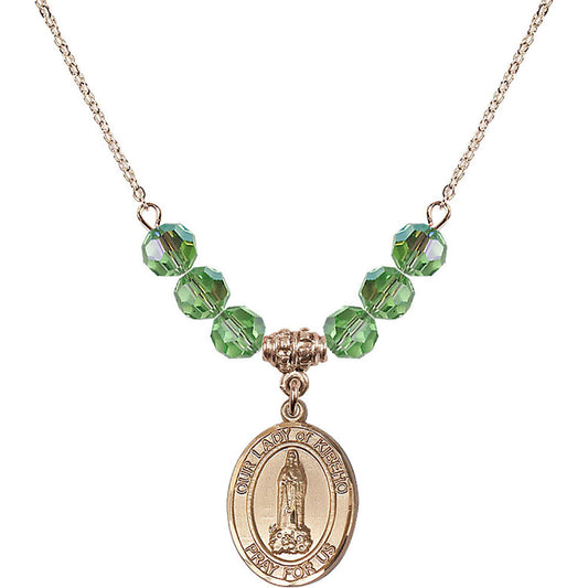 14kt Gold Filled Our Lady of Kibeho Birthstone Necklace with Peridot Beads - 8414