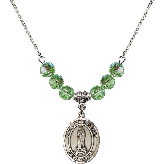 Sterling Silver Our Lady of Kibeho Birthstone Necklace with Peridot Beads - 8414