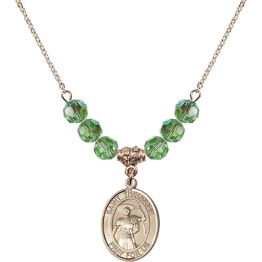 14kt Gold Filled Saint Theodore Stratelates Birthstone Necklace with Peridot Beads - 8415