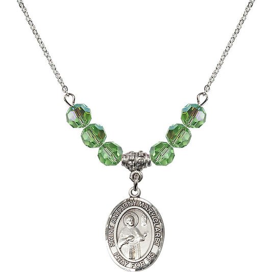 Sterling Silver Saint Anthony Mary Claret Birthstone Necklace with Peridot Beads - 8416