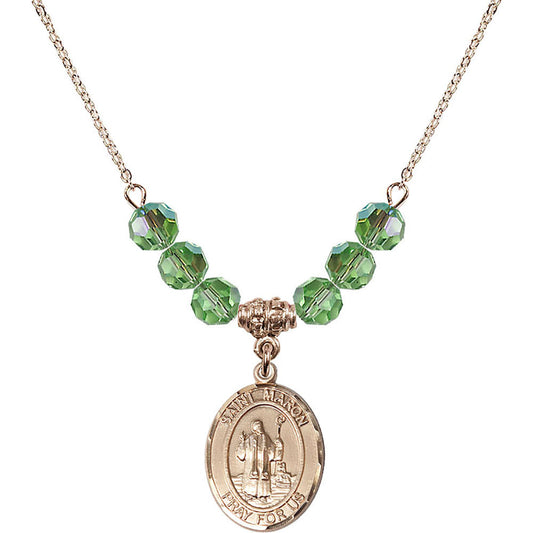 14kt Gold Filled Saint Maron Birthstone Necklace with Peridot Beads - 8417