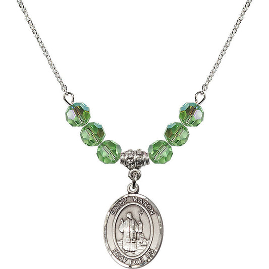 Sterling Silver Saint Maron Birthstone Necklace with Peridot Beads - 8417