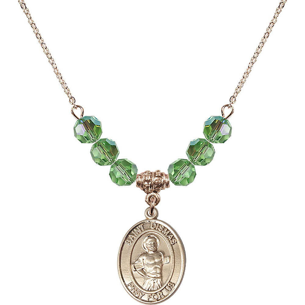 14kt Gold Filled Saint Dismas Birthstone Necklace with Peridot Beads - 8418