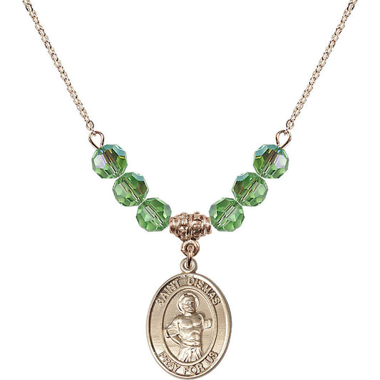 14kt Gold Filled Saint Dismas Birthstone Necklace with Peridot Beads - 8418