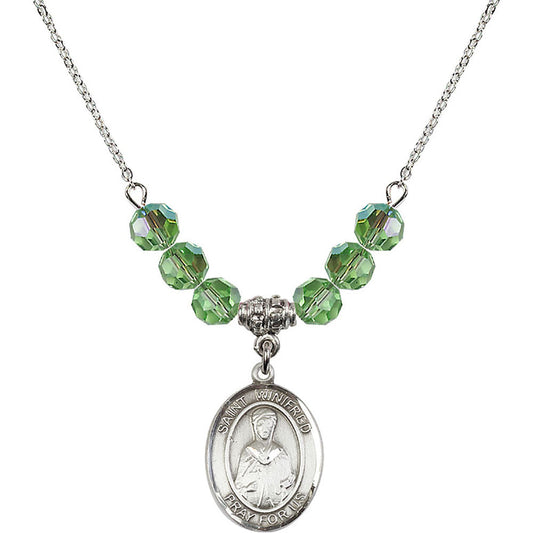 Sterling Silver Saint Winifred of Wales Birthstone Necklace with Peridot Beads - 8419