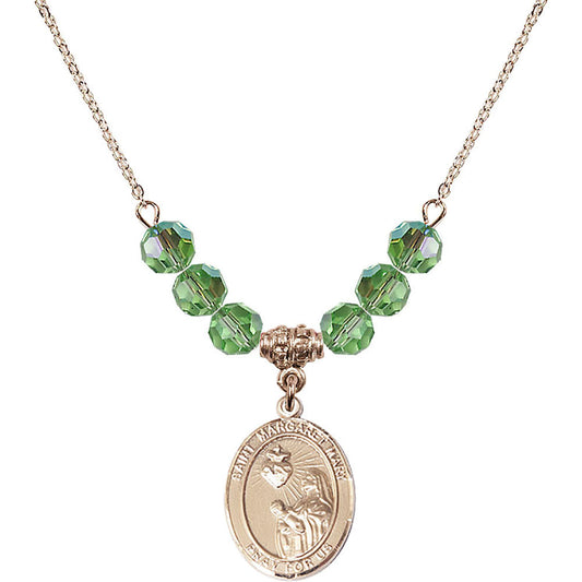 14kt Gold Filled Saint Margaret Mary Alacoque Birthstone Necklace with Peridot Beads - 8420