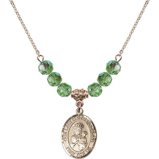 14kt Gold Filled Our Lady of Czestochowa Birthstone Necklace with Peridot Beads - 8421