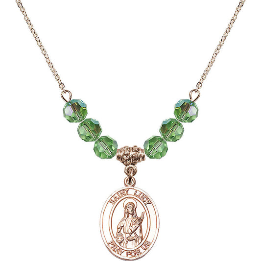 14kt Gold Filled Saint Lucy Birthstone Necklace with Peridot Beads - 8422