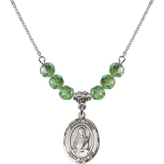 Sterling Silver Saint Lucy Birthstone Necklace with Peridot Beads - 8422