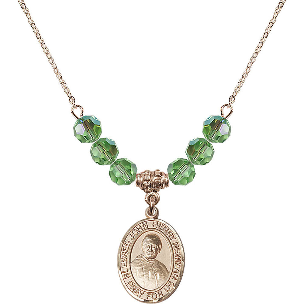 14kt Gold Filled Blessed John Henry Newman Birthstone Necklace with Peridot Beads - 8423