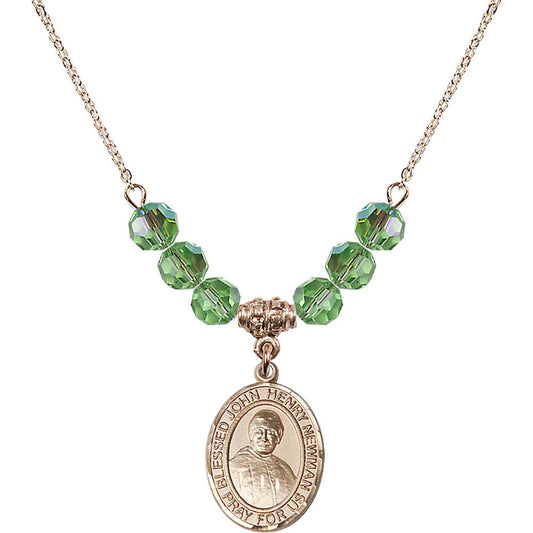 14kt Gold Filled Blessed John Henry Newman Birthstone Necklace with Peridot Beads - 8423