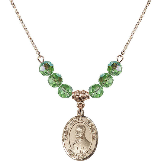 14kt Gold Filled Saint Andre Bessette Birthstone Necklace with Peridot Beads - 8424