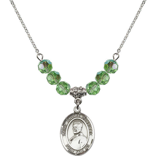 Sterling Silver Saint Andre Bessette Birthstone Necklace with Peridot Beads - 8424