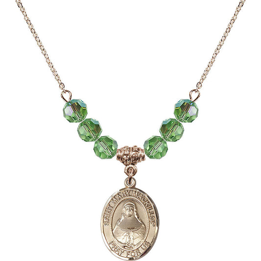 14kt Gold Filled Saint Mary Mackillop Birthstone Necklace with Peridot Beads - 8425