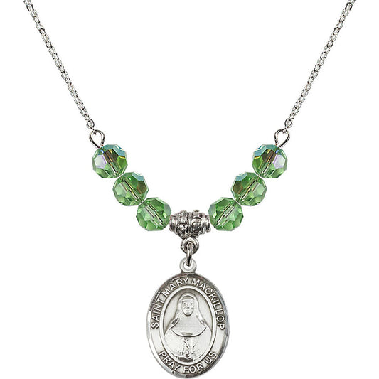 Sterling Silver Saint Mary Mackillop Birthstone Necklace with Peridot Beads - 8425