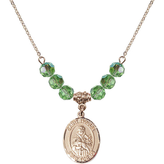 14kt Gold Filled Saint Fidelis Birthstone Necklace with Peridot Beads - 8426