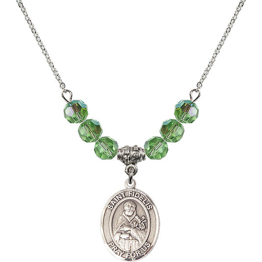 Sterling Silver Saint Fidelis Birthstone Necklace with Peridot Beads - 8426
