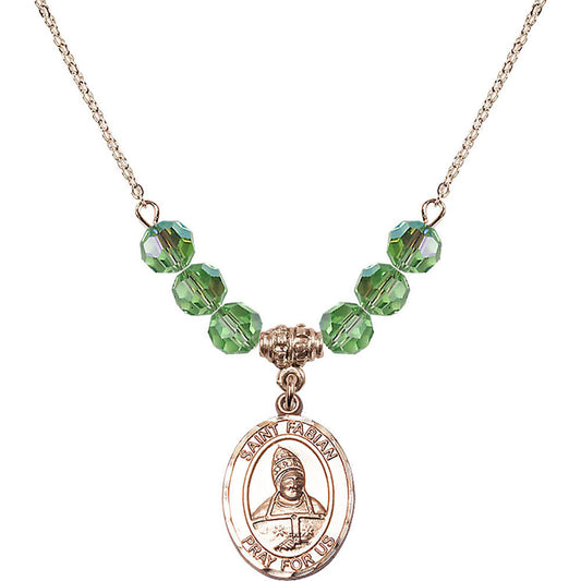 14kt Gold Filled Saint Fabian Birthstone Necklace with Peridot Beads - 8427