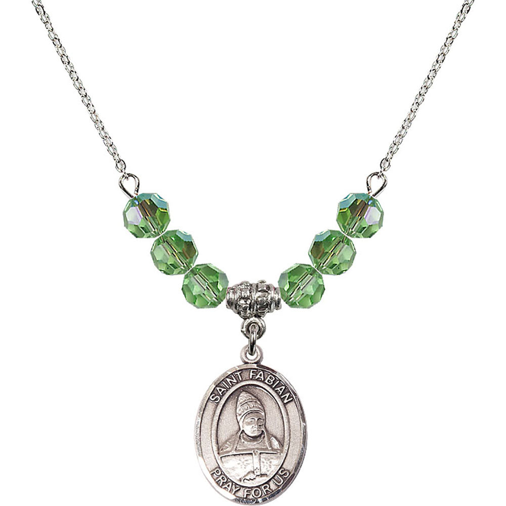 Sterling Silver Saint Fabian Birthstone Necklace with Peridot Beads - 8427