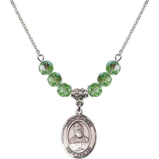 Sterling Silver Saint Fabian Birthstone Necklace with Peridot Beads - 8427