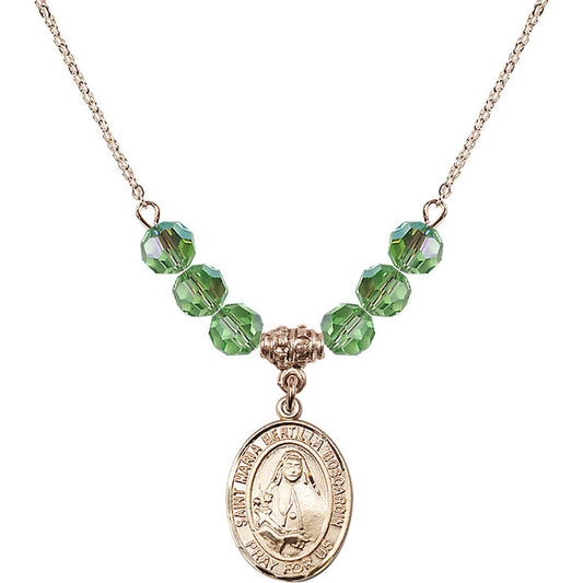 14kt Gold Filled Saint Maria Bertilla Boscardin Birthstone Necklace with Peridot Beads - 8428
