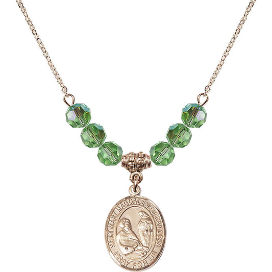 14kt Gold Filled Saint Mary Magdalene of Canossa Birthstone Necklace with Peridot Beads - 8429