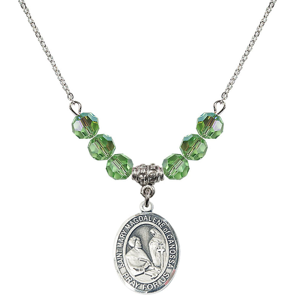 Sterling Silver Saint Mary Magdalene of Canossa Birthstone Necklace with Peridot Beads - 8429