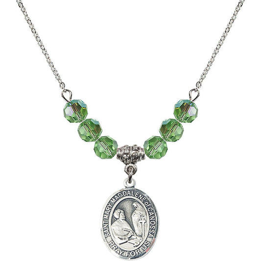 Sterling Silver Saint Mary Magdalene of Canossa Birthstone Necklace with Peridot Beads - 8429