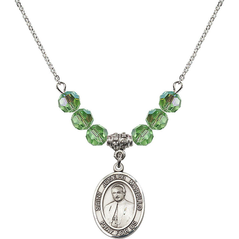 Sterling Silver Saint Joseph Marello Birthstone Necklace with Peridot Beads - 8430