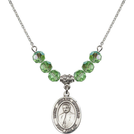 Sterling Silver Saint Joseph Marello Birthstone Necklace with Peridot Beads - 8430