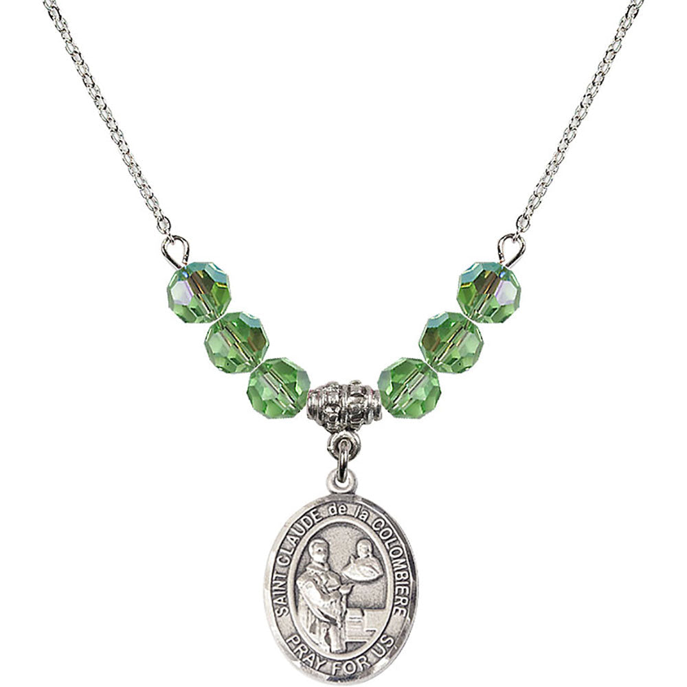 Sterling Silver Saint Claude de la Colombiere Birthstone Necklace with Peridot Beads - 8432