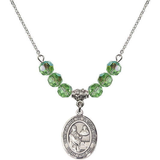 Sterling Silver Saint Claude de la Colombiere Birthstone Necklace with Peridot Beads - 8432