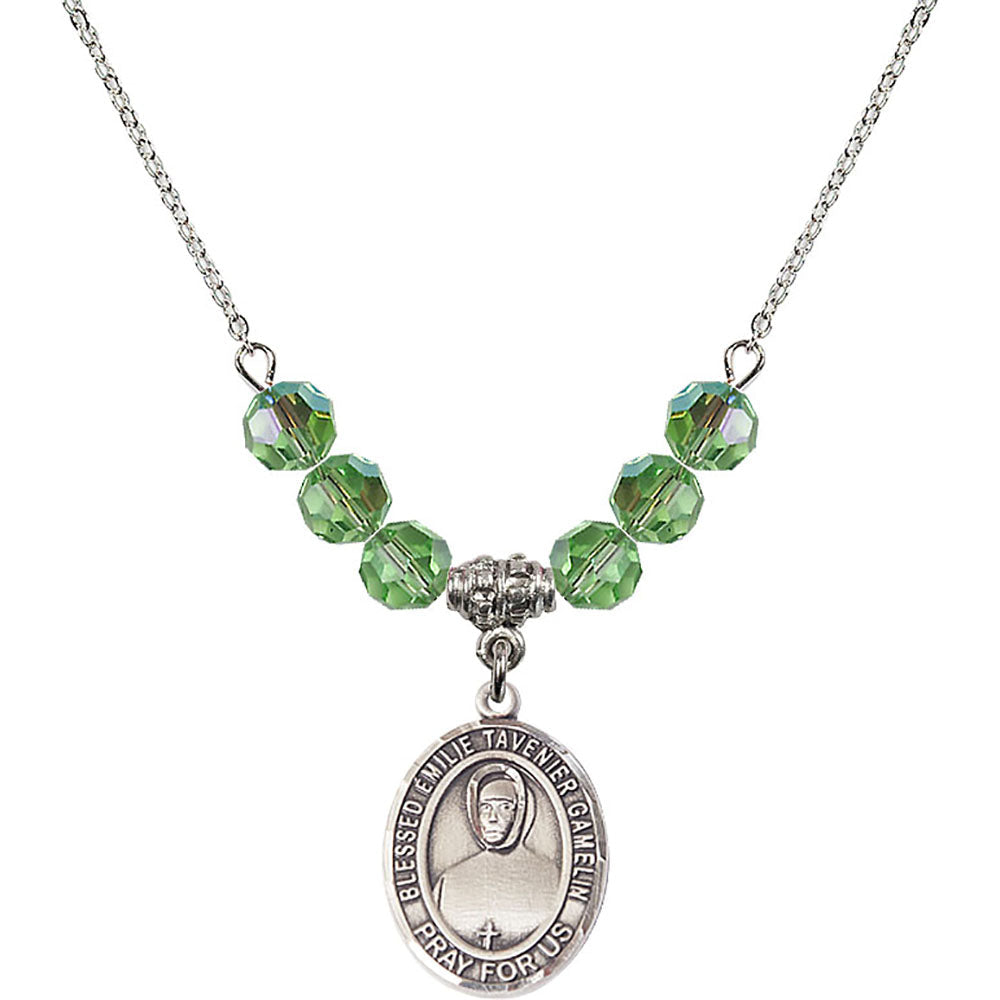 Sterling Silver Blessed Emilie Tavernier Gamelin Birthstone Necklace with Peridot Beads - 8437
