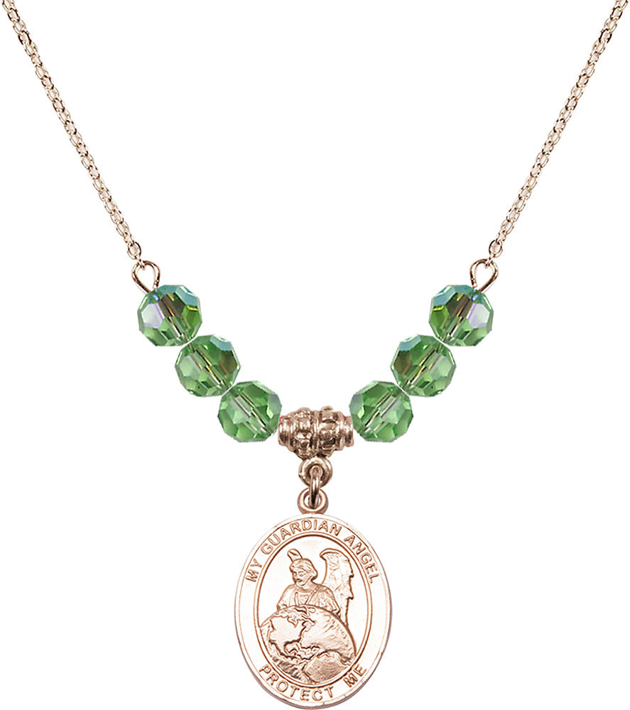 14kt Gold Filled Guardian Angel Protector Birthstone Necklace with Peridot Beads - 8440