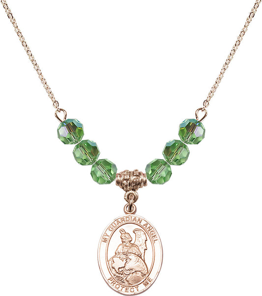 14kt Gold Filled Guardian Angel Protector Birthstone Necklace with Peridot Beads - 8440