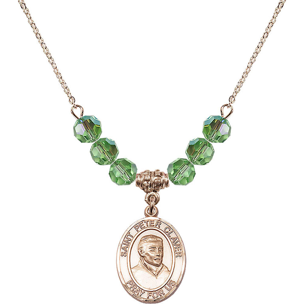 14kt Gold Filled Saint Peter Claver Birthstone Necklace with Peridot Beads - 8442